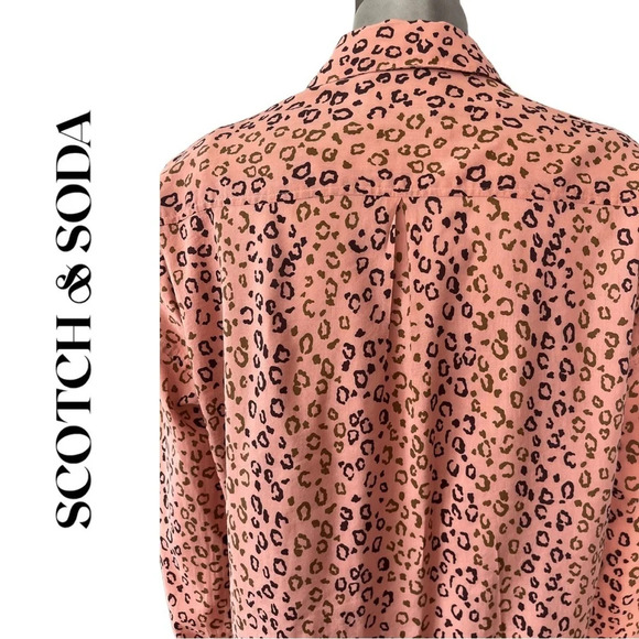 Scotch & Soda Button Down Long Sleeve  Shirt Leopard Print Salmon Small - Picture 5 of 9